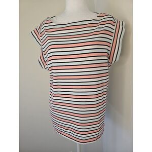 Anne Klein Women's Pink Stripe Cap Sleeve Crew-Neck Tank Top Size 0X